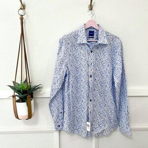 NWT Nick Graham Blue Floral Long Sleeve Button Front Dress Shirt Size 15.5/34-35